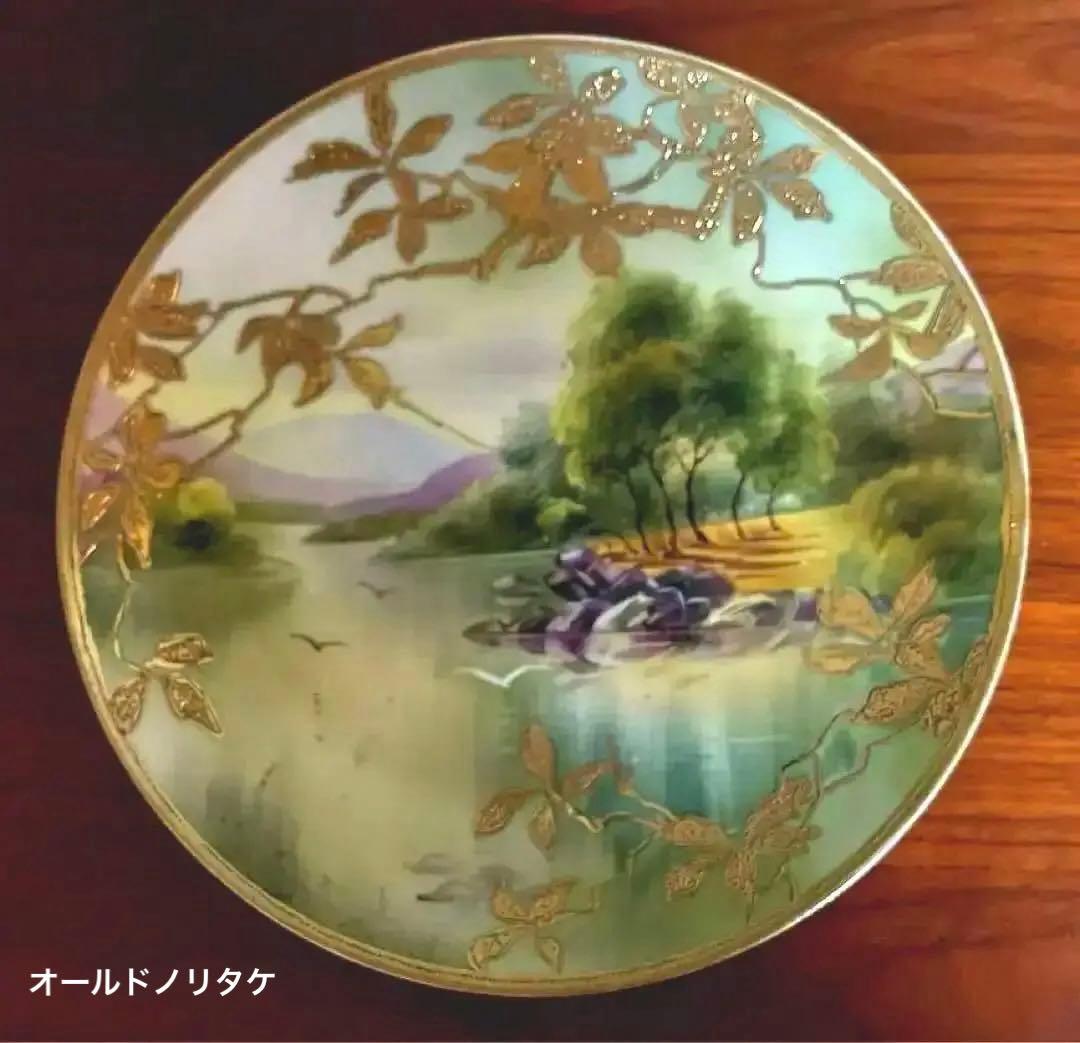オールドノリタケ　飾り皿 金盛り　風景　メープルリーフ印　里帰り　骨董　明治