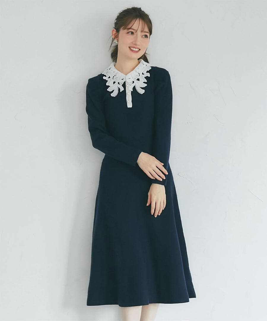 ２ＷＡＹリボンレース襟付きパール釦ニットワンピース　tocco 新品未使用