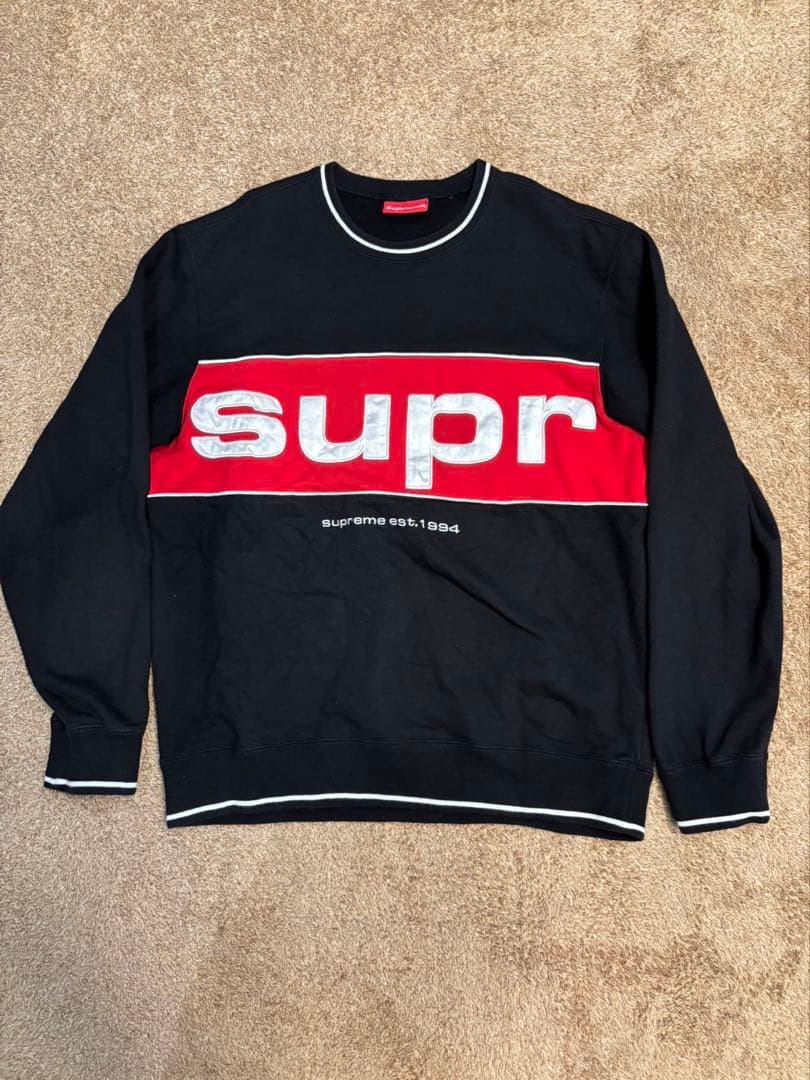 シュプリーム　supreme スウェット　刺繍ロゴ　黒赤　裏起毛