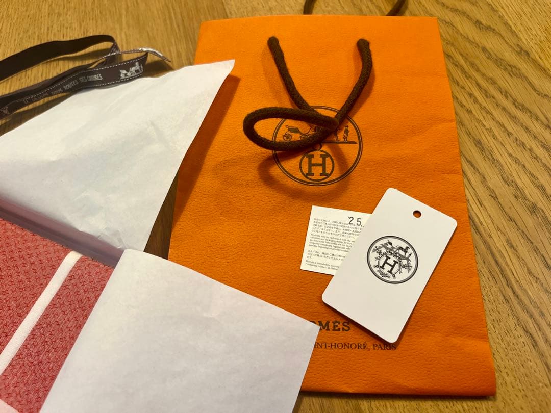 エルメス ハンカチーフ 《ジャカードH》　コクリコ色