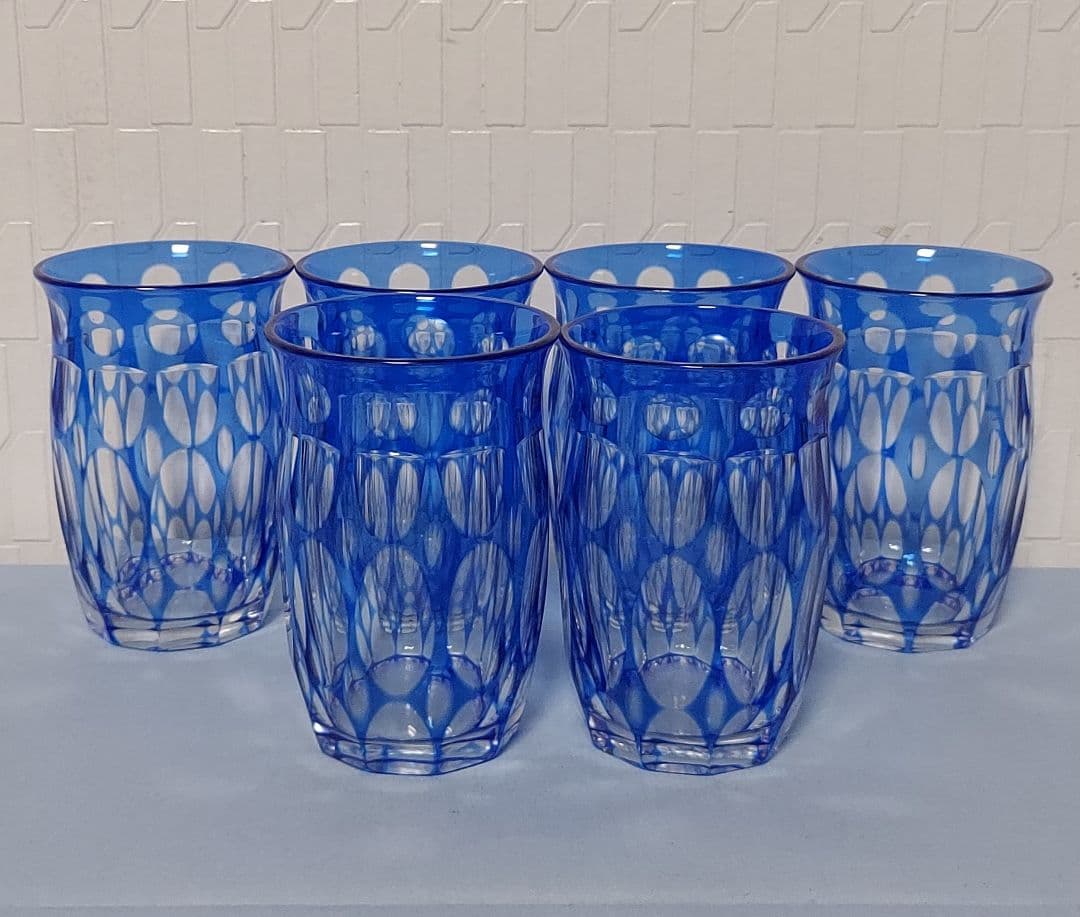 銀座松屋 江戸切子グラス 青被せ 箱入り レトロ