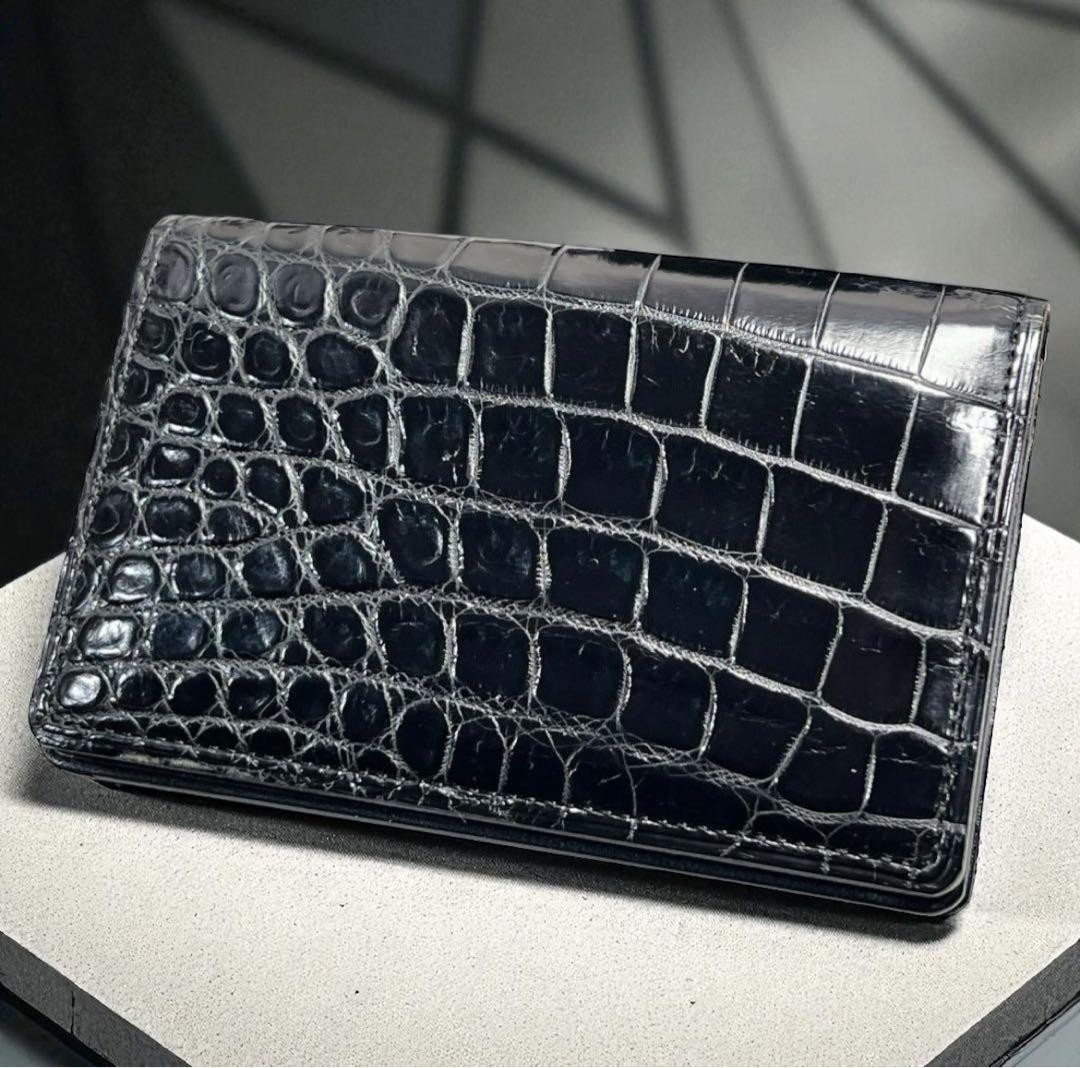 クロコダイル ビジネス用 名刺入れ epoi GANZO 黒 光沢　わに革