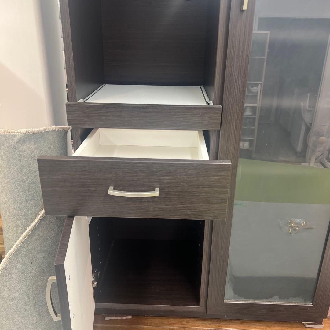 80cm ニトリ　食器棚　キッチンボード　レンジボード　ライトブラウン