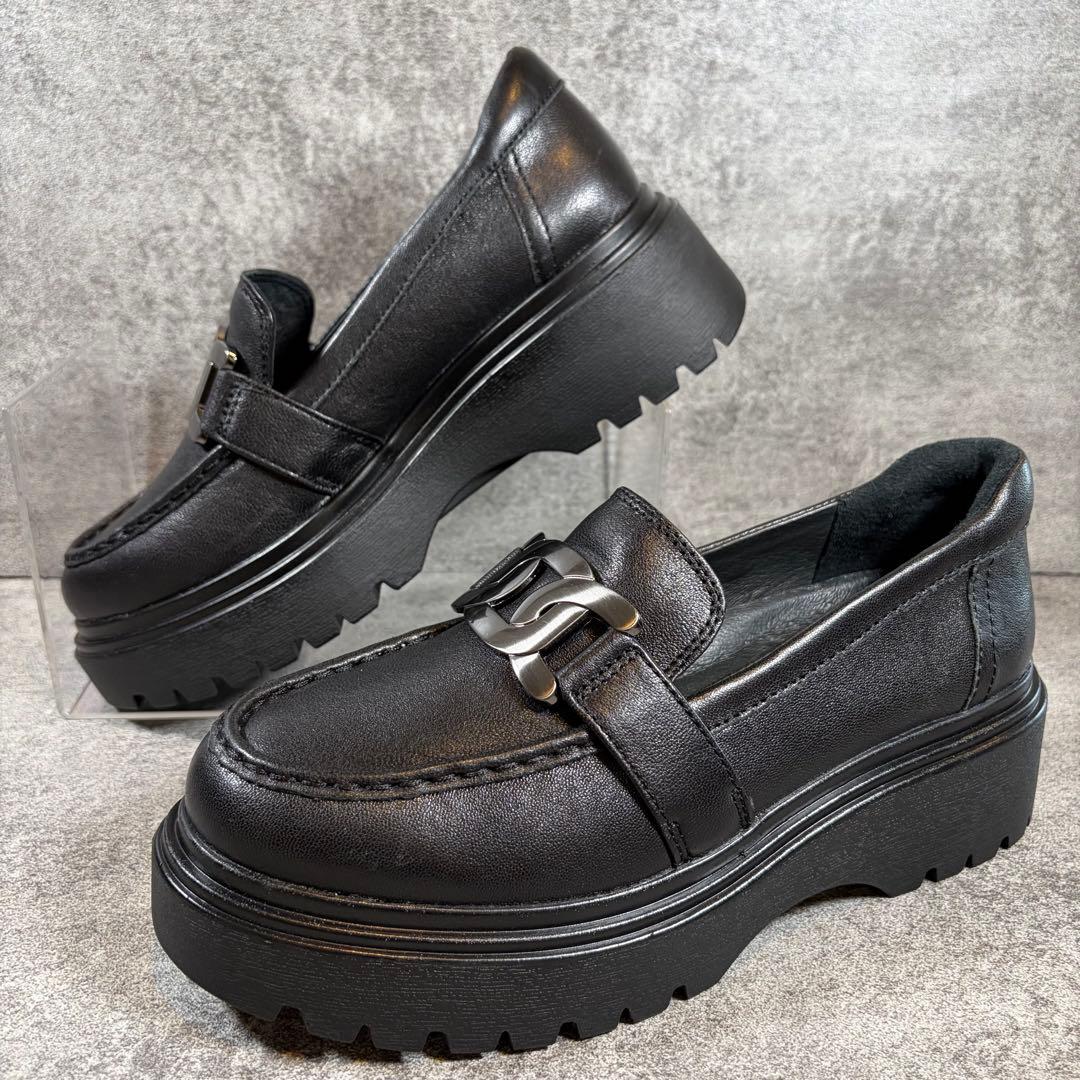 【極美品】bussola ブソラ ローファ－ ブラック レザー 本革 厚底 39