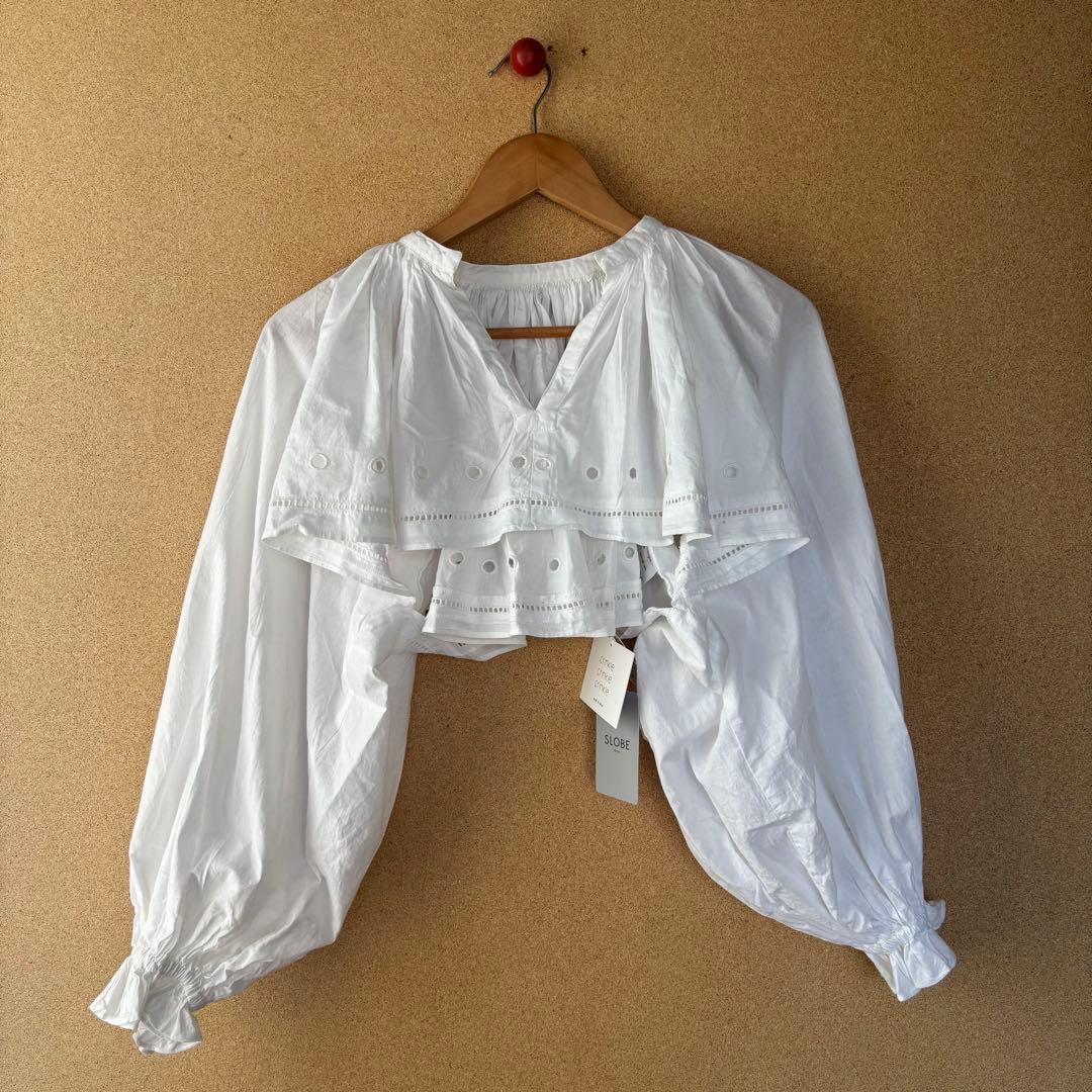 crinkle スローブイエナ embroideryクロップドブラウス ホワイト