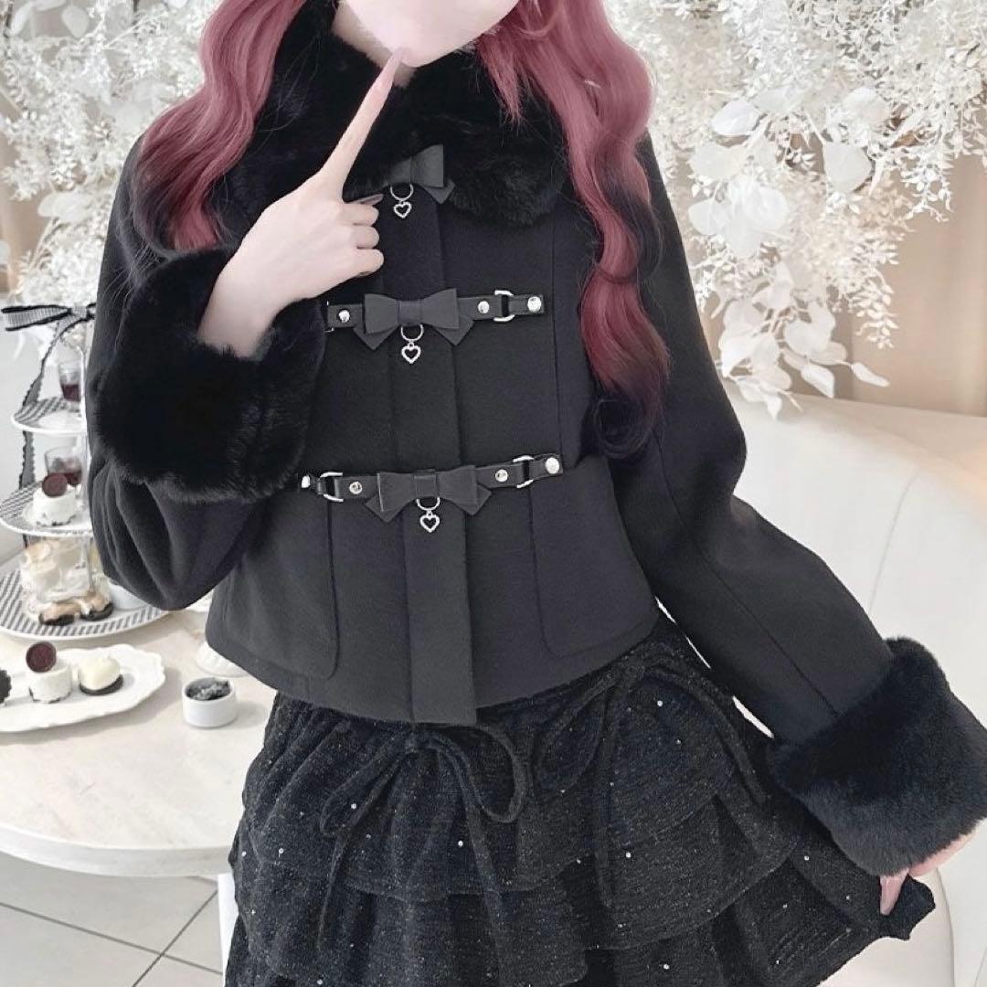 完売品 ハニーミュウ ベルトリボンショートコート ブラック