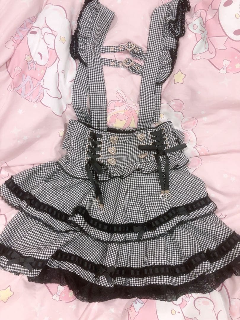 リズリサ サスペンダー付きスカパンスカート ギンガムチェック