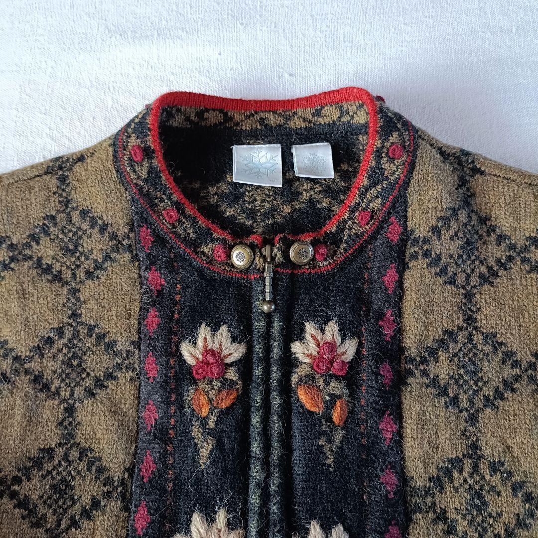 90s シェットランドウール ノルディック柄 ジップカーディガン