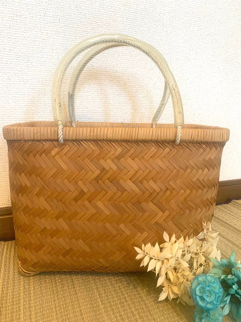 鳥越竹細工　市場かご●特選●貴重●取手部ビニール 岩手県産