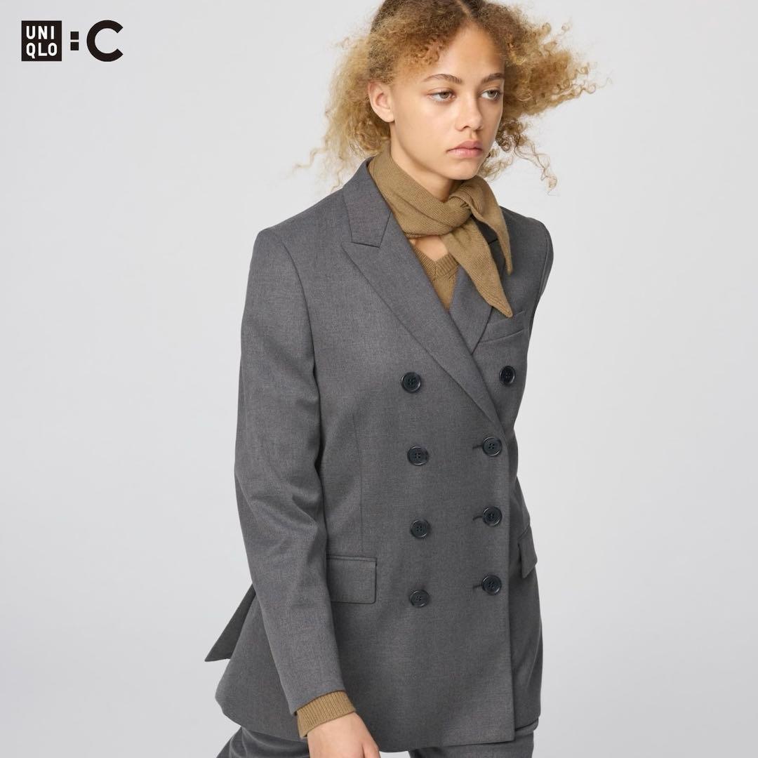 新品未使用 完売 UNIQLO ユニクロ ダブルテーラードジャケット グレー M