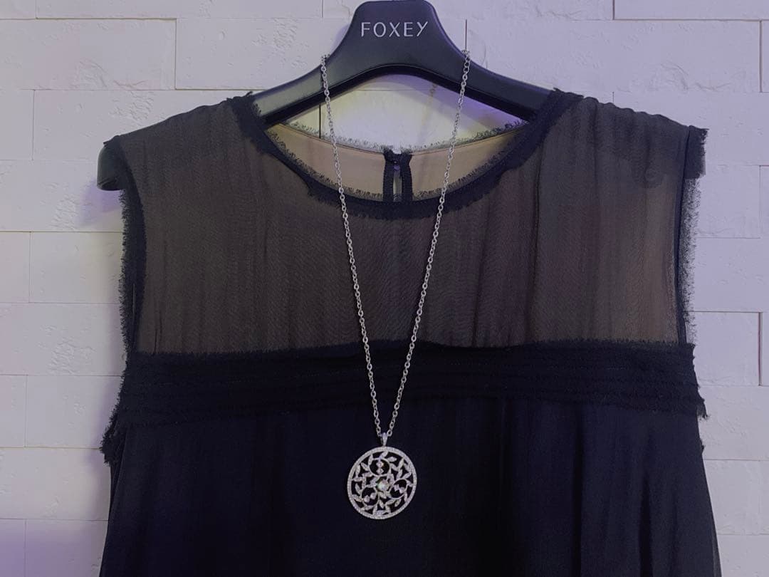 美品★FOXEY/フォクシーシルクシフォンワンピース 38 シルク100%