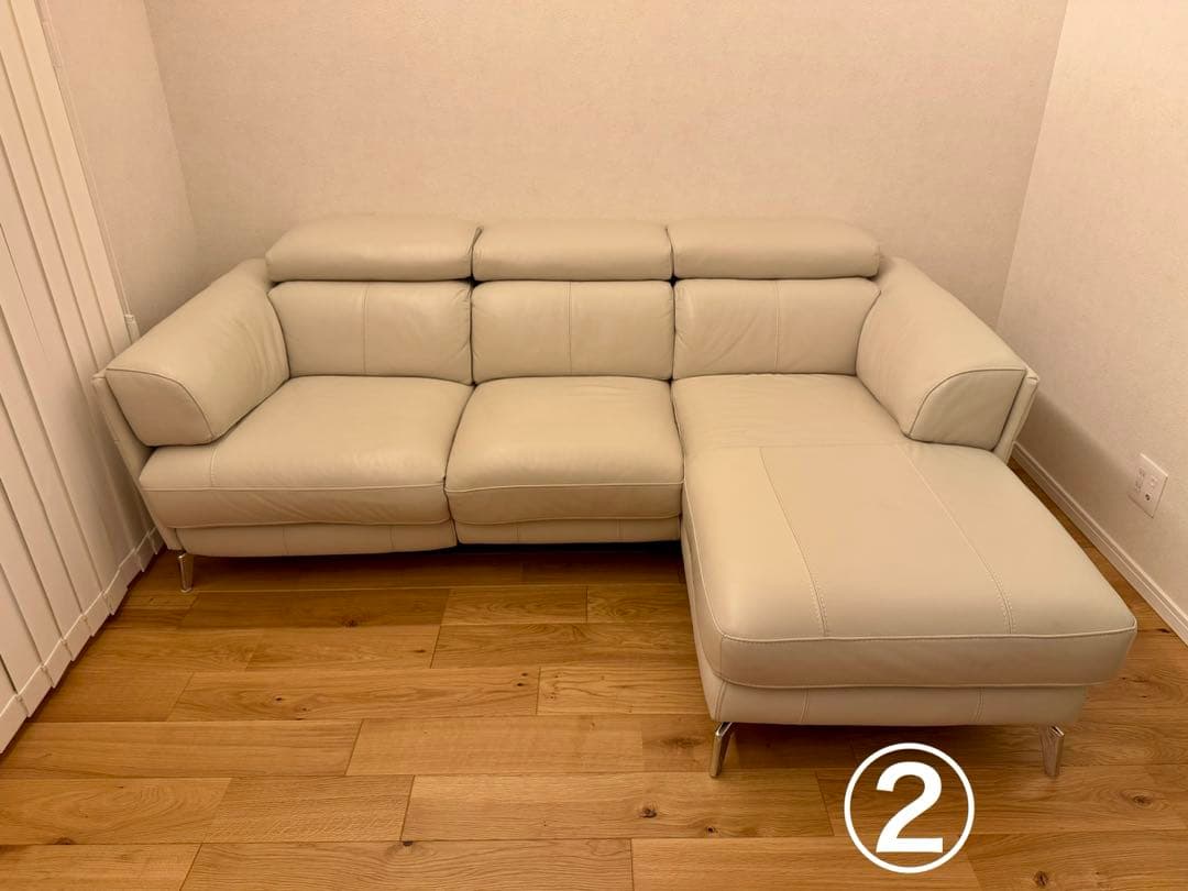 ②カウチ部分 本革３人掛けカウチソファ 電動リクライニング付