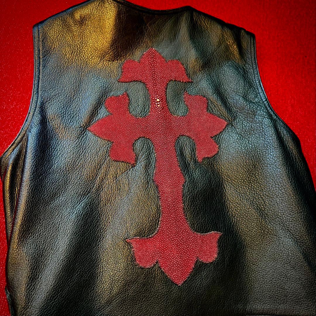 A&Gエーアンドジー レザーベスト シルバー925本革&スティングレー￼￼エイ革