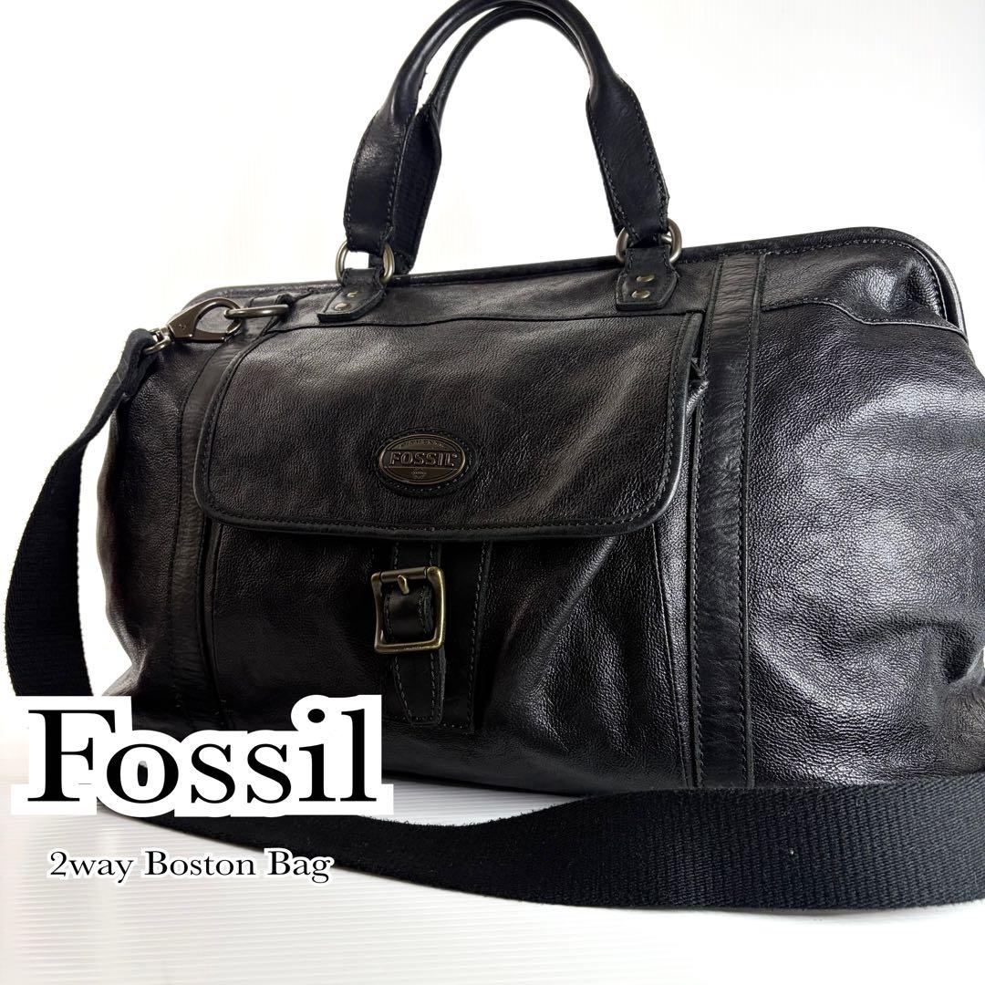 Fossil フォッシル 2way ボストンバッグ ブラック 黒 レザー