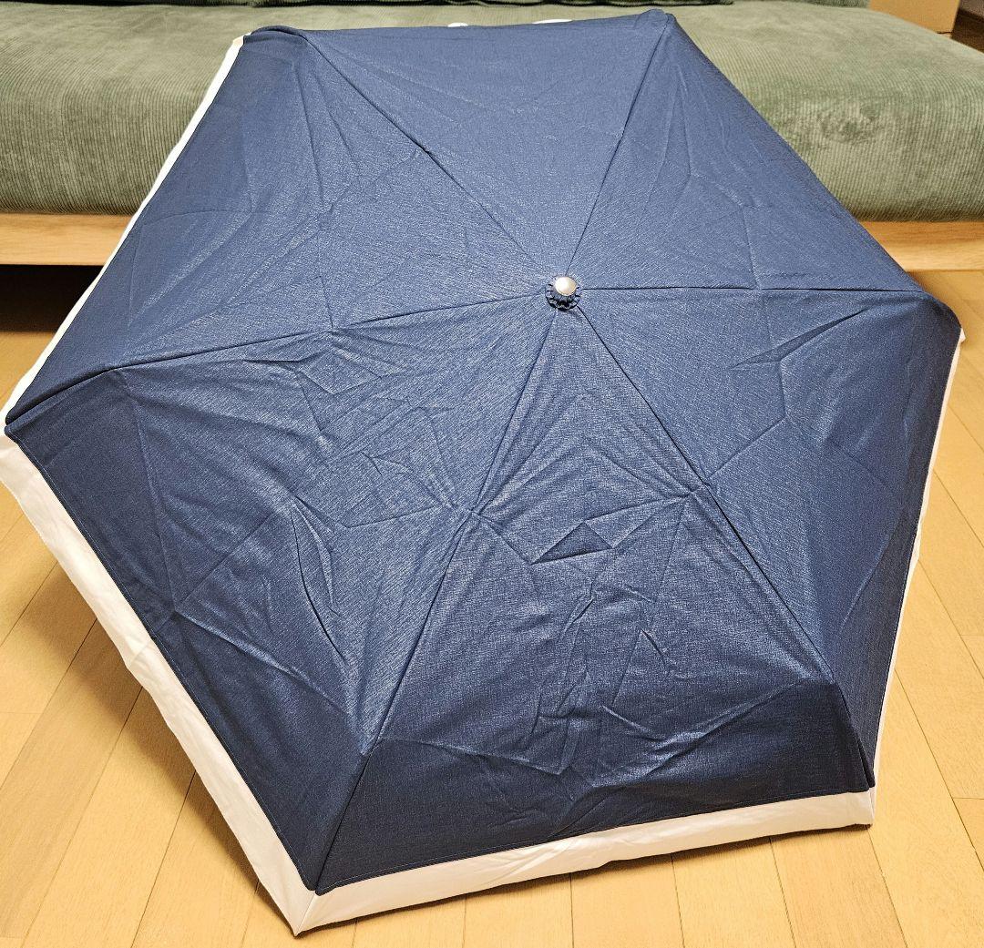 日傘COKAGE+ ３段折りたたみ傘　デニムブルー×リリーホワイト
