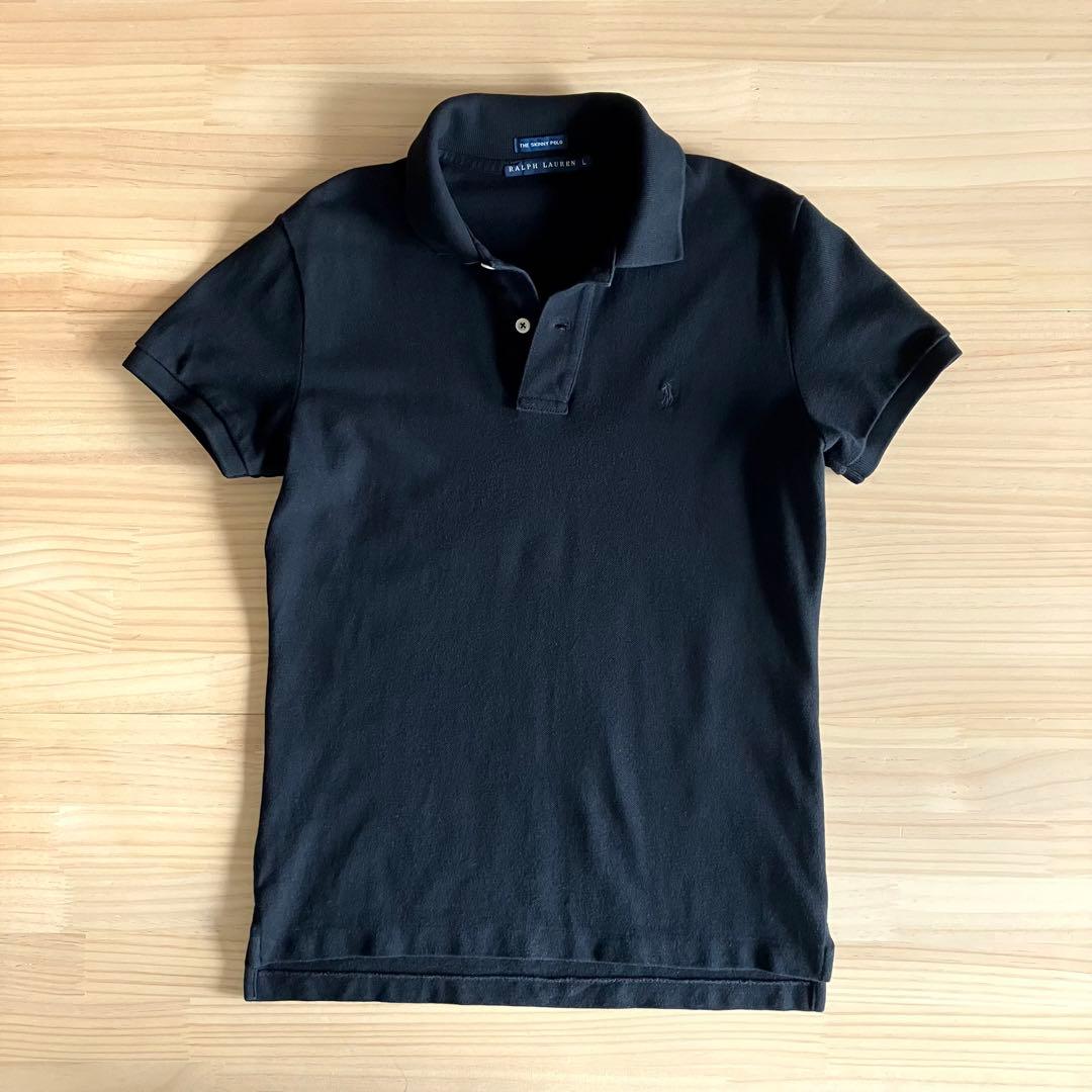 美品 ラルフローレン ポロシャツ 黒 スキニー L 鹿の子