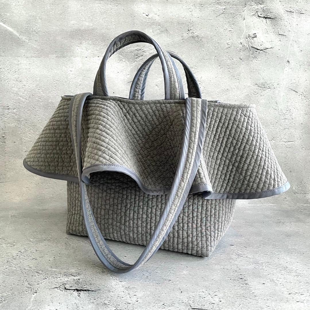 フリル付きヌビトートバッグ　2way ヌビバッグ　グレー　ハンドメイド