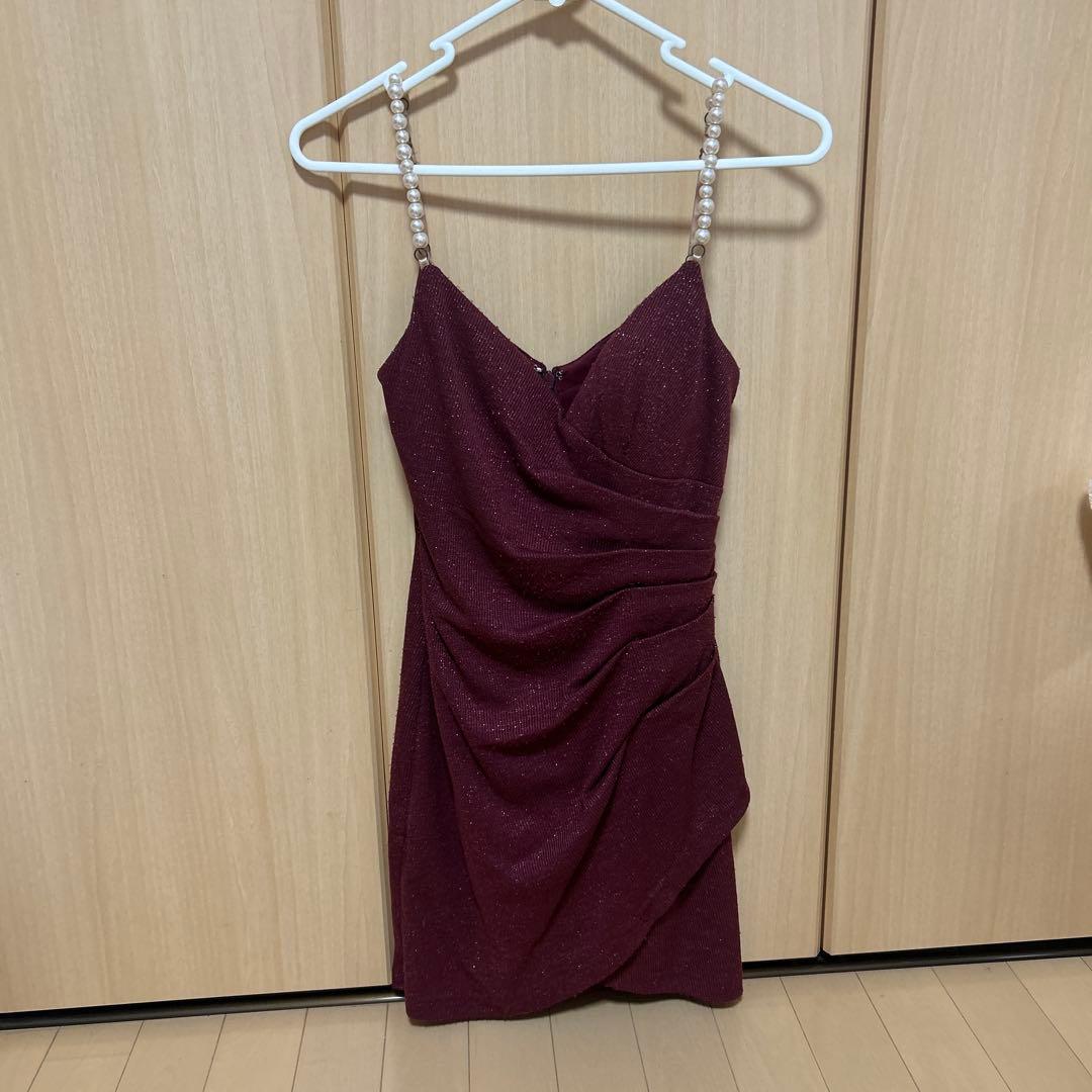 ANGELR バーガンディ ドレープドレス S