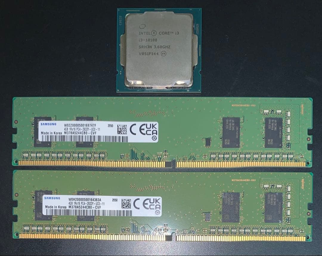 INTEL i3-10100 , SAMSUNG 4GB DDR4 2枚