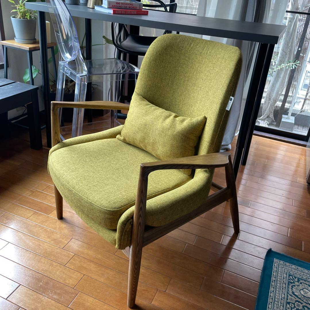 【MINU】シングルソファ　マスタードイエロー　MUSOUファニチャー