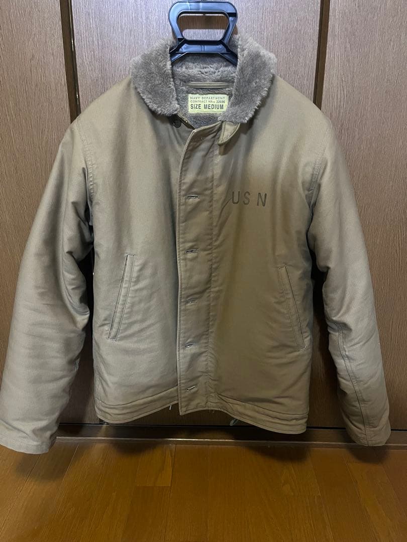 USNロゴ付きベージュミリタリージャケット M