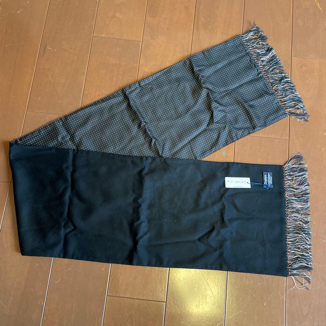 ①ドレイクス　ネイビー✖️水玉　マフラー　ストール　新品未使用　DRAKE'S