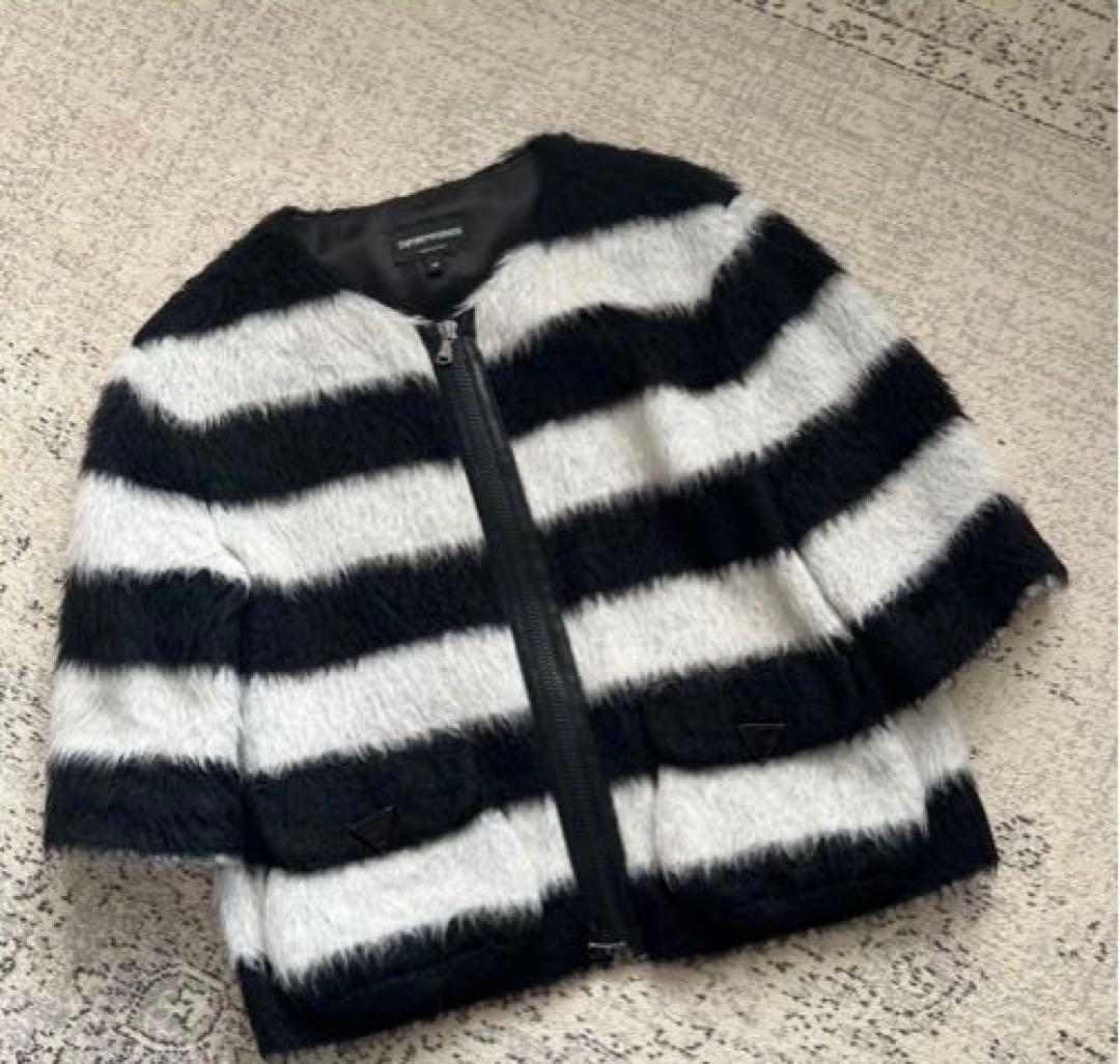 ☆EMPORIO ARMANI アルマーニ　ストライプ　ファーコート 38☆