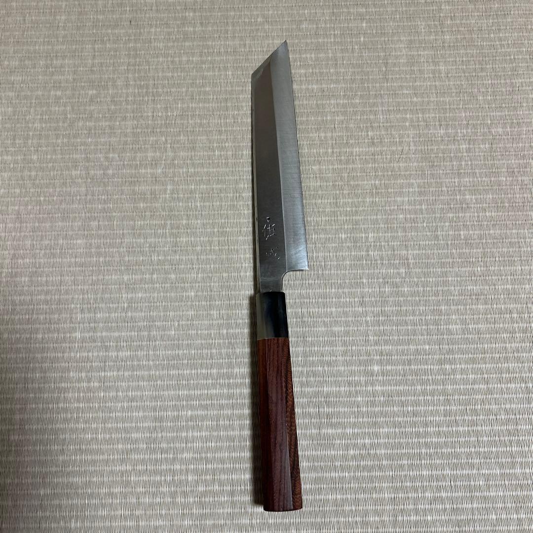 本焼　剥き包丁　白一鋼　佑成　ムキモノ　和包丁　薄刃　紫檀黒水牛八角柄
