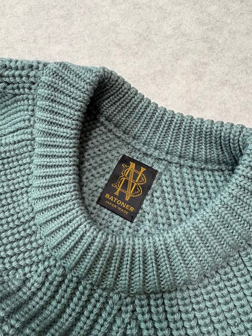 BATONER グリーン リブ編み セーター
