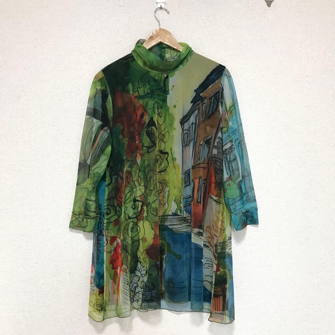 Liliane Burty イタリア製素材 チュールプリントチュニック 街並み柄