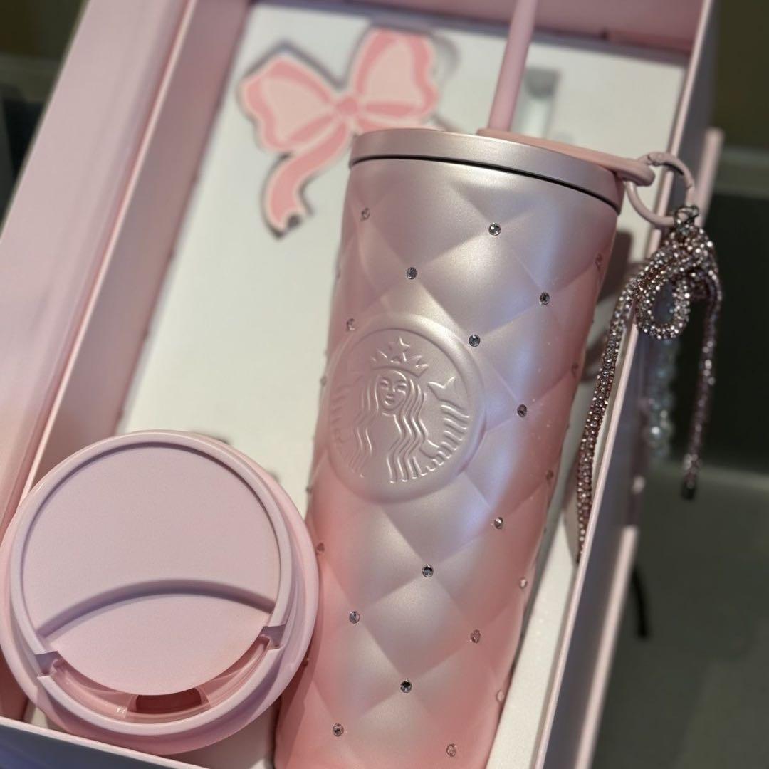 中国スターバックス　ステンレスタンブラー　ラインストーン　バレンタイン　チャーム