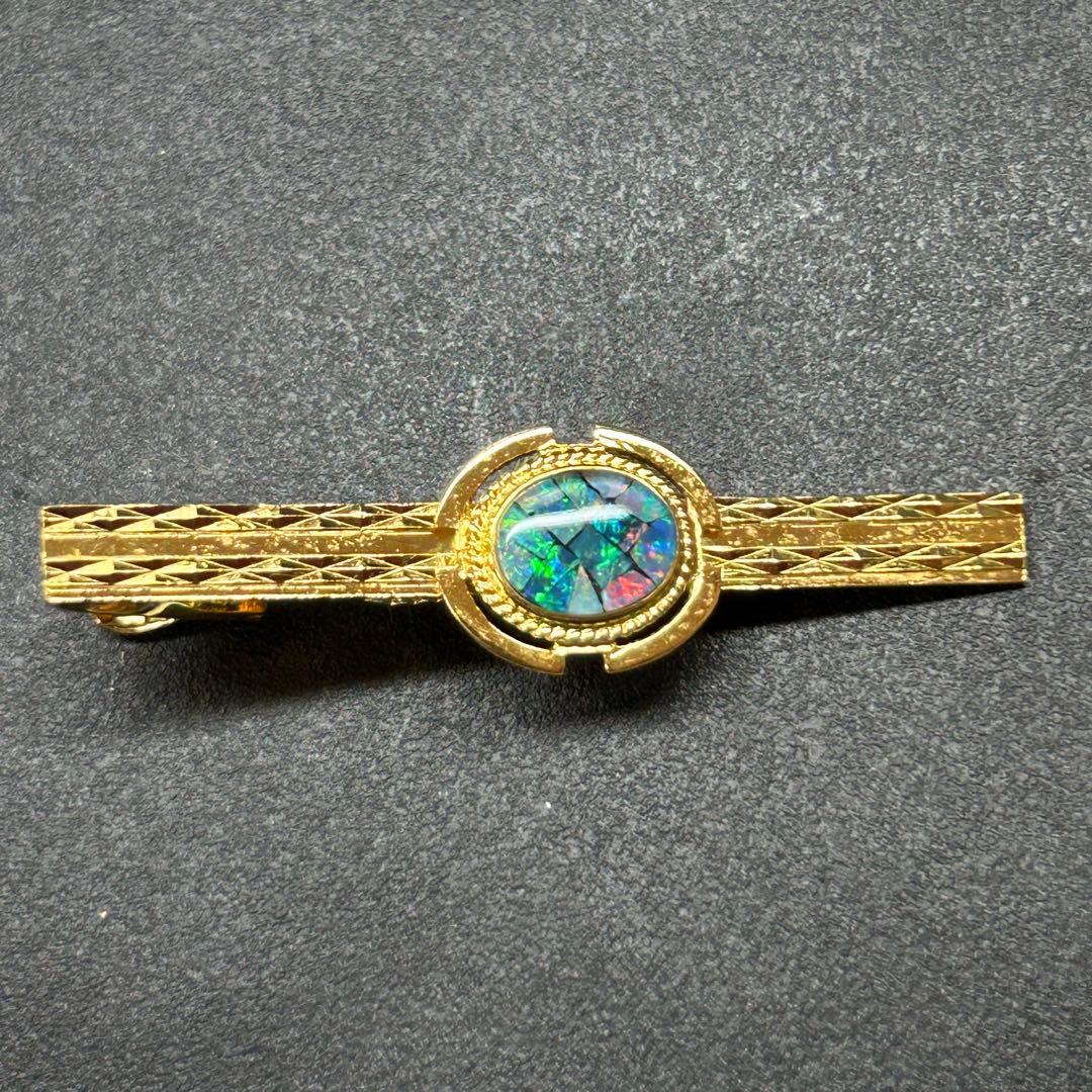 クレア様 美品　18K刻印　天然石オパール　ゴールド金色　ネクタイピン・タイピン