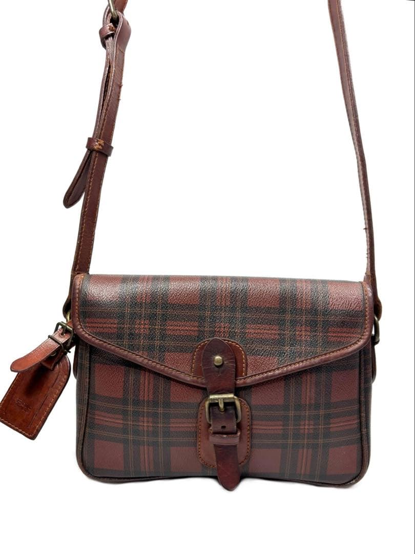 美品　ポロ ラルフ ローレン　タータンチェック柄　ショルダーバッグ　ブラウン