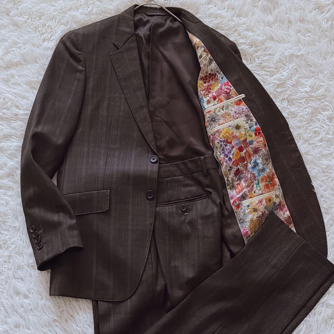 ポールスミスコレクション 裏地花柄 総柄 セットアップスーツ Lサイズ ブラウン