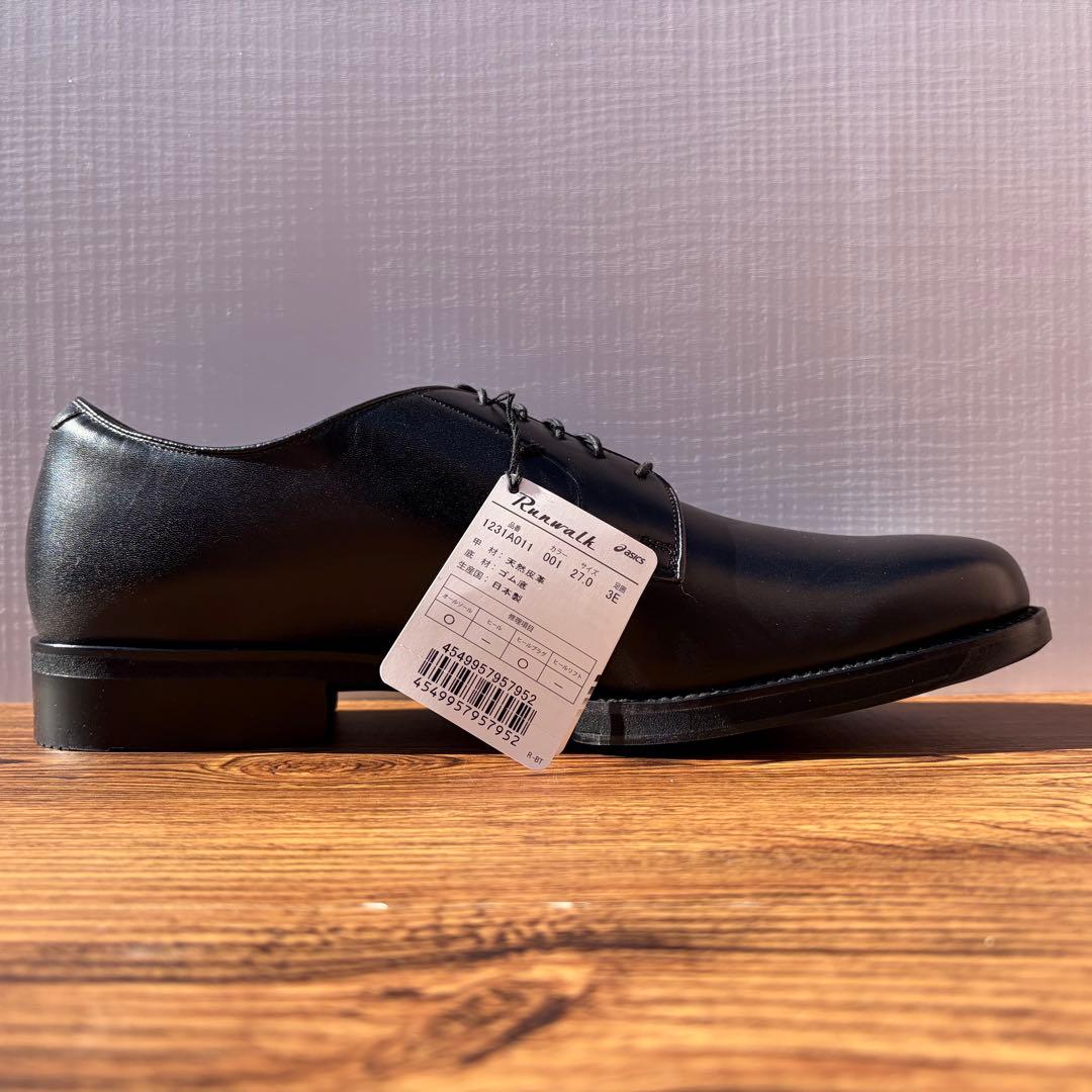 【展示品】アシックスランウォーク プレーントゥ 27cm ブラック 外羽根 革靴