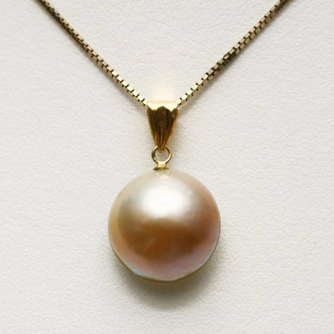 マベ真珠パールペンダントトップ　グリーンブラウンカラー　13mm　K18製