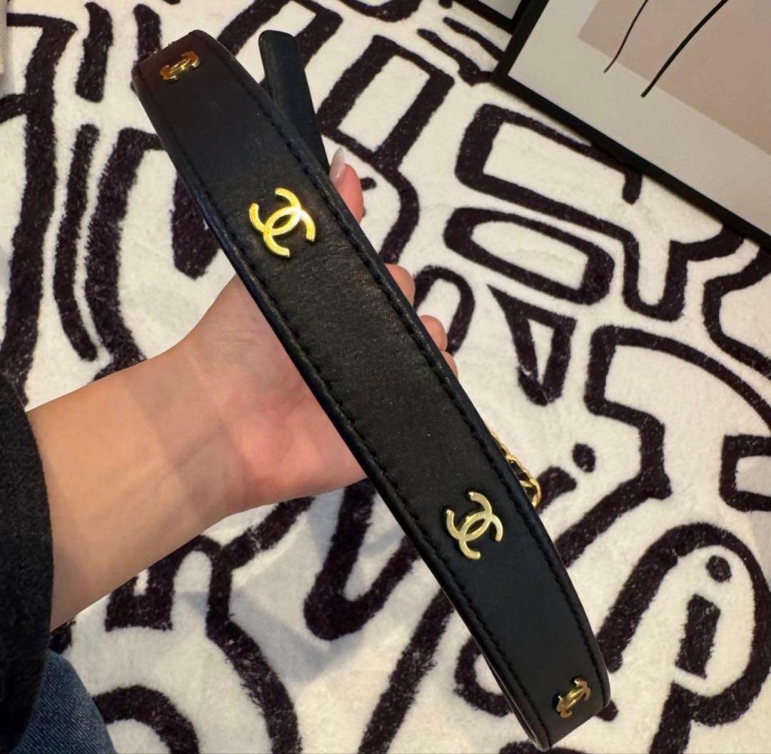 CHANEL 黒 レザー ベルト ゴールド金具
