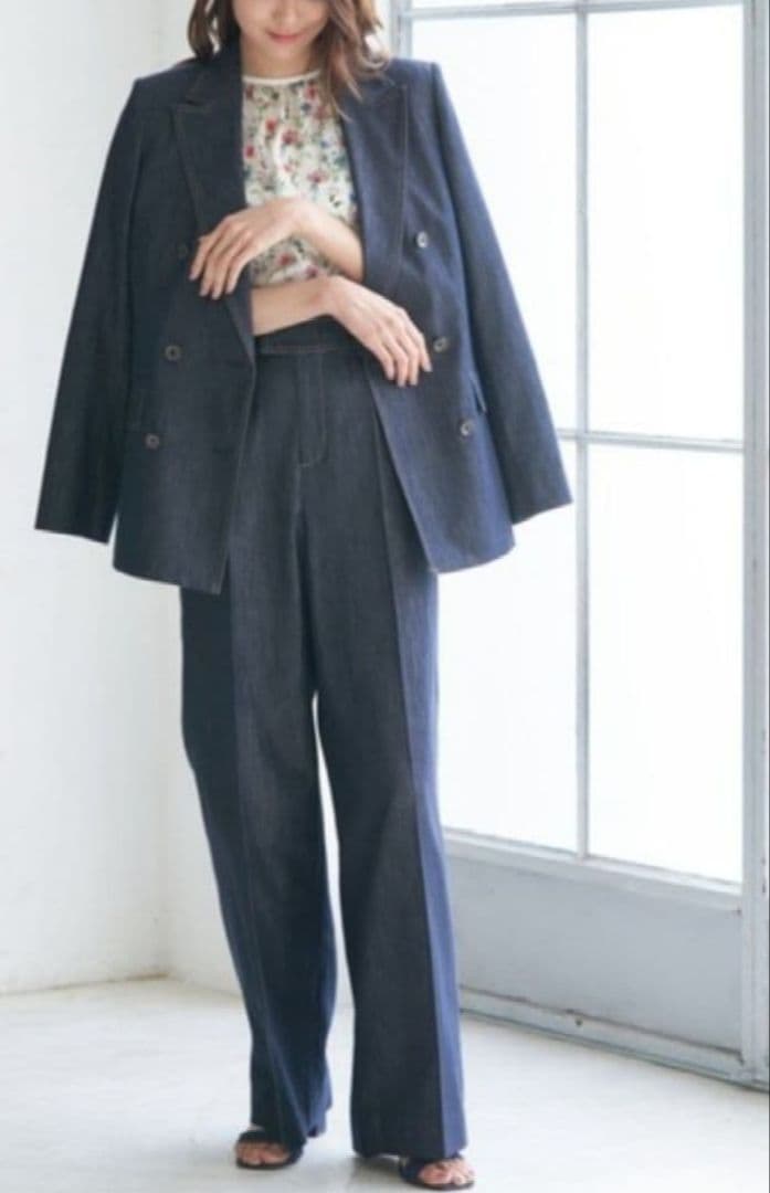 美品 アナイ 定価4万9千 デニムライクダブルジャケット 38 ネイビー 日本製