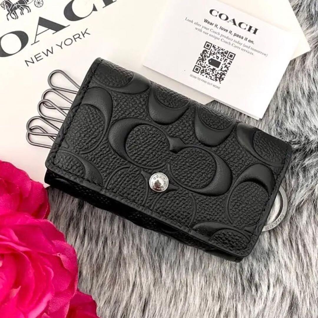 新品☆COACH キーケース　メンズ ブラック エンボス キーケース