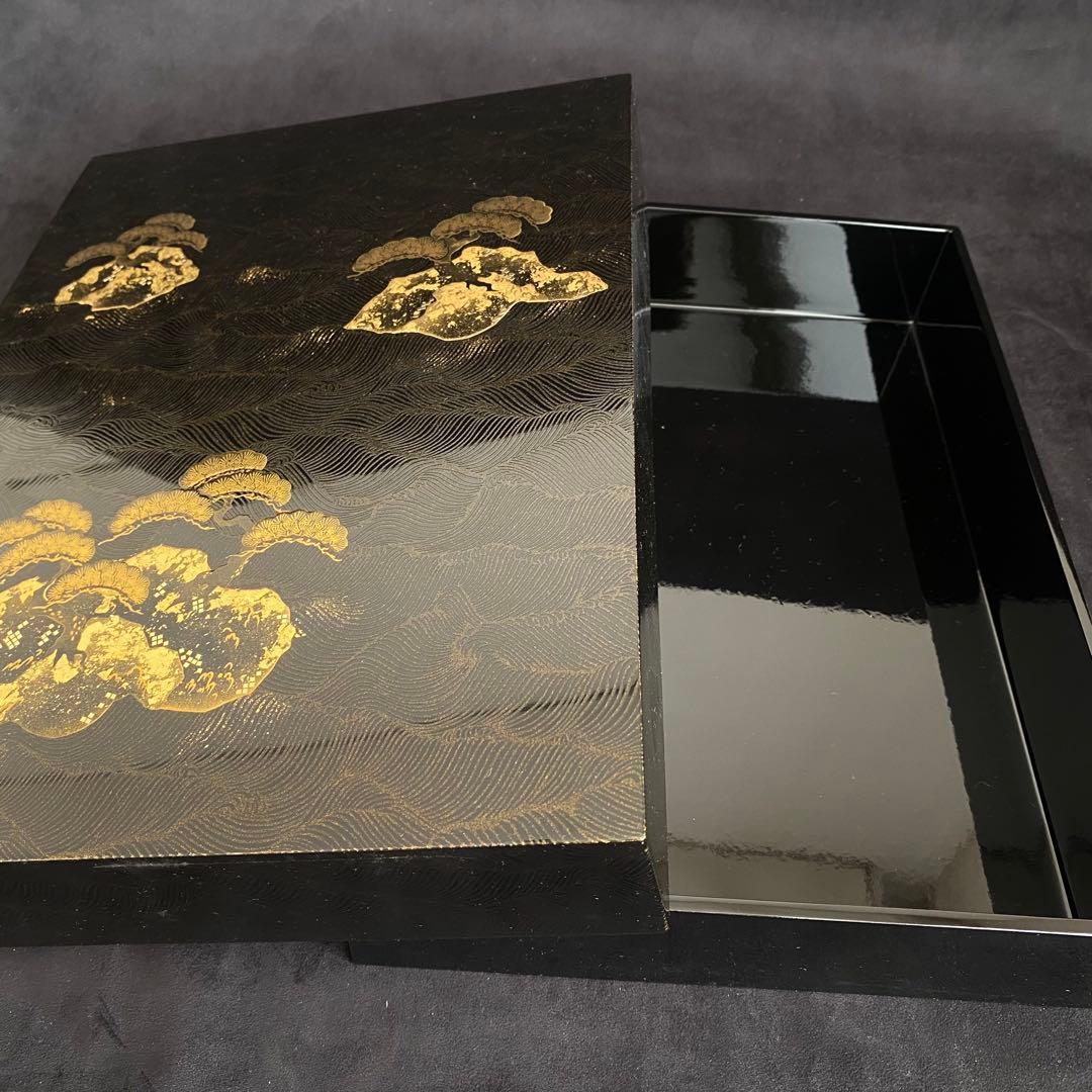 【美品】硯箱 文庫 木製 漆塗り　漆器 蒔絵　道具箱　小物入れ　伝統工芸品　松島