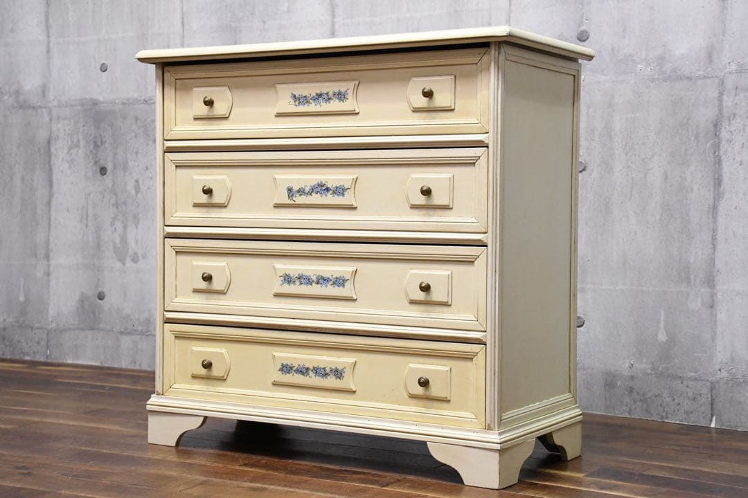 EFK19 アンティーク調 4段 サイドチェスト 勿忘草 わすれな草 ペイント