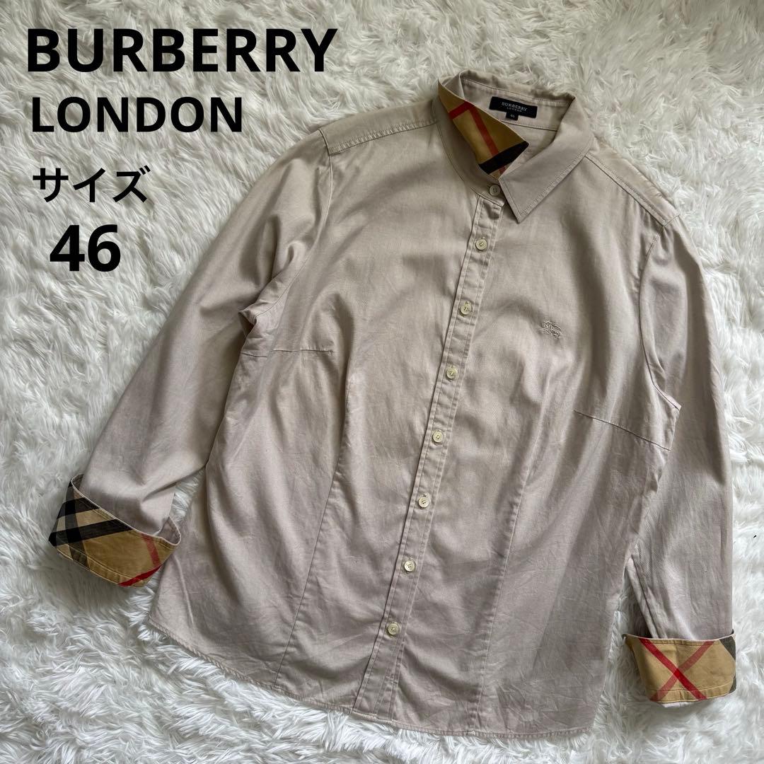 美品 BURBERRY バーバリー コットンシャツ ベージュ ノバチェック 46