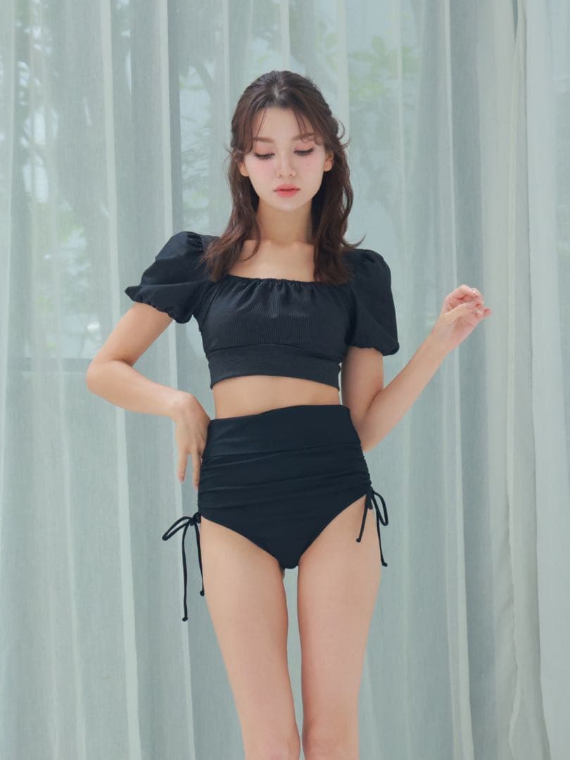 PEAK&PINE バックリボンパフスリーブワンピ見えビキニ