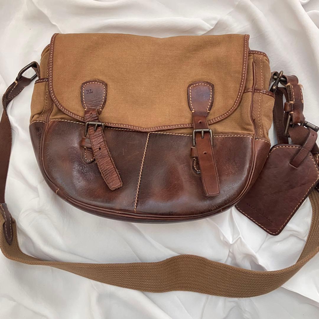 希少　ラルフローレン　メッセンジャーバッグ　ショルダーバック　キャンバス　レザー