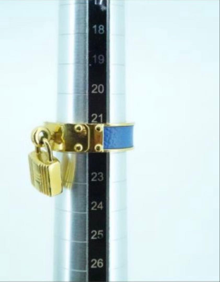 超美品 HERMES スカーフリング ケリー ゴールド ブルー カデナ 金