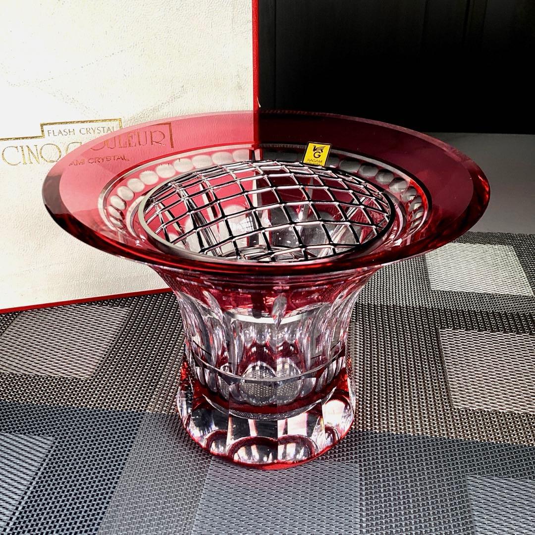 カガミクリスタル CINQ COULEUR 『ローズボール』　花瓶　大サイズ