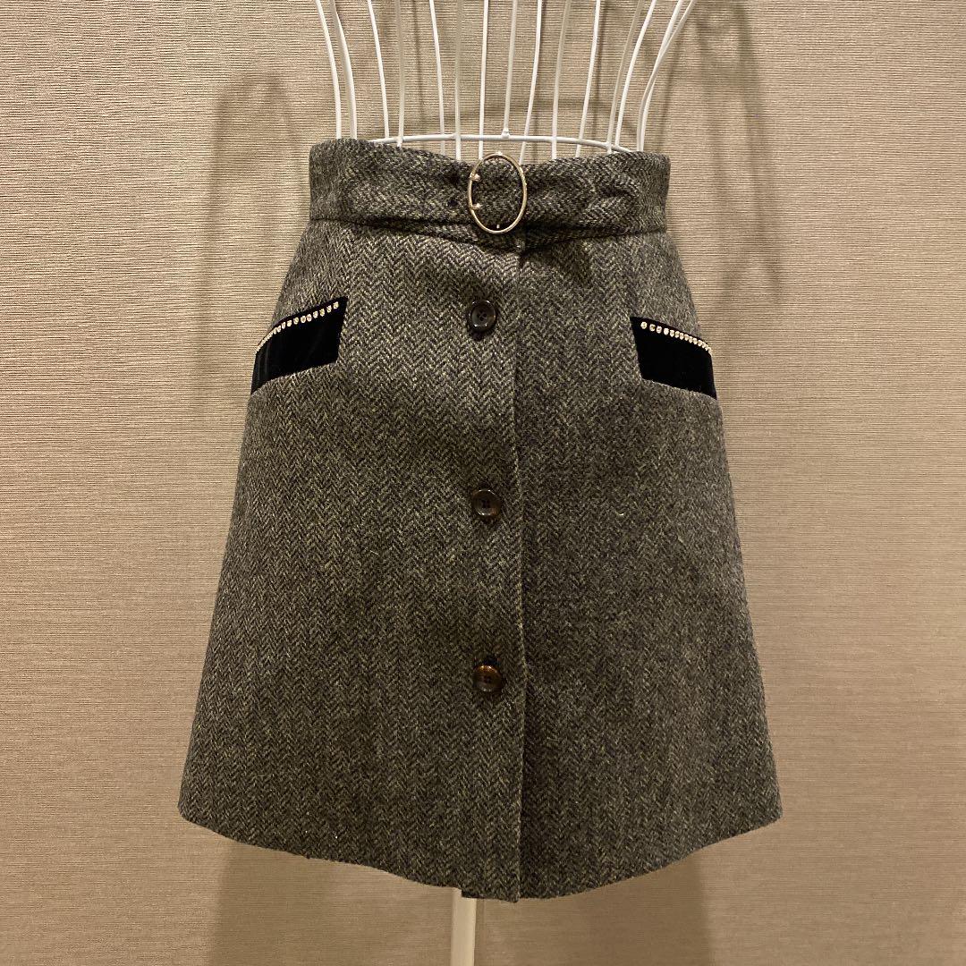 【美品】miumiu ツイード ラインストーン ミニスカート