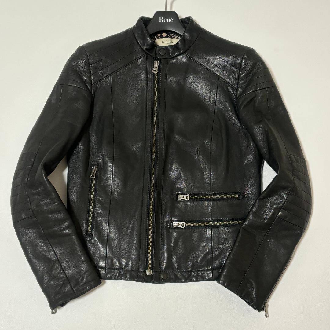 【希少】ポールスミス ライダースジャケット 羊革 ノーカラー L シングル