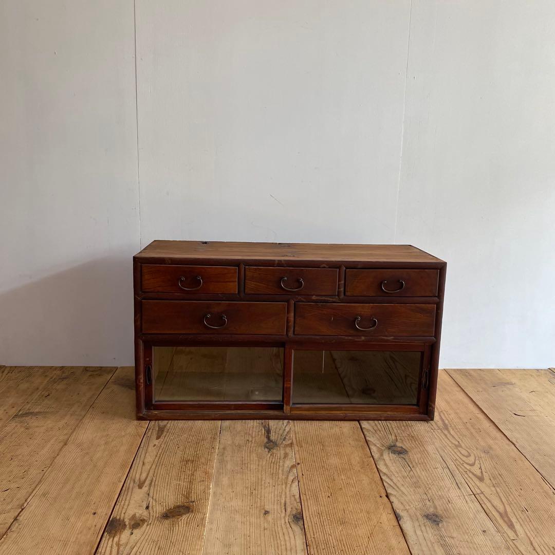 アンティーク ガラス戸 チェスト ローボード テレビ台 レトロ 無垢材 z963