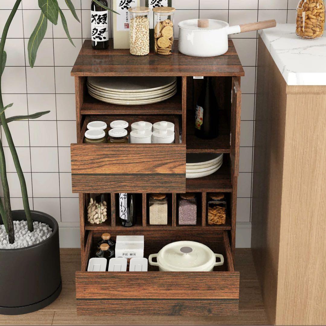 木製キャビネット 引き出し付 幅50cm x 奥行40cm x 高さ80cm